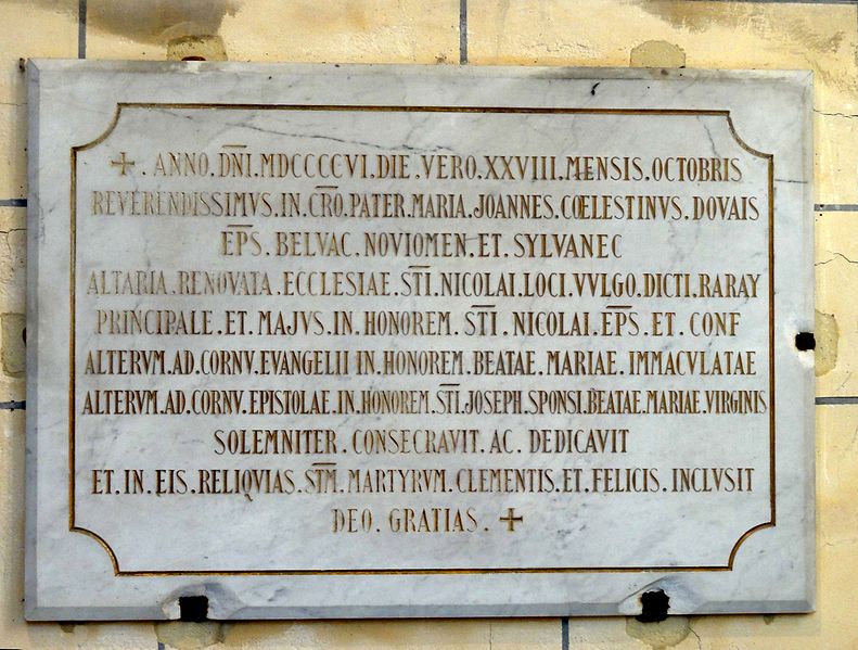 plaque commémorative de la nouvelle consécration le 28 octobre 1806